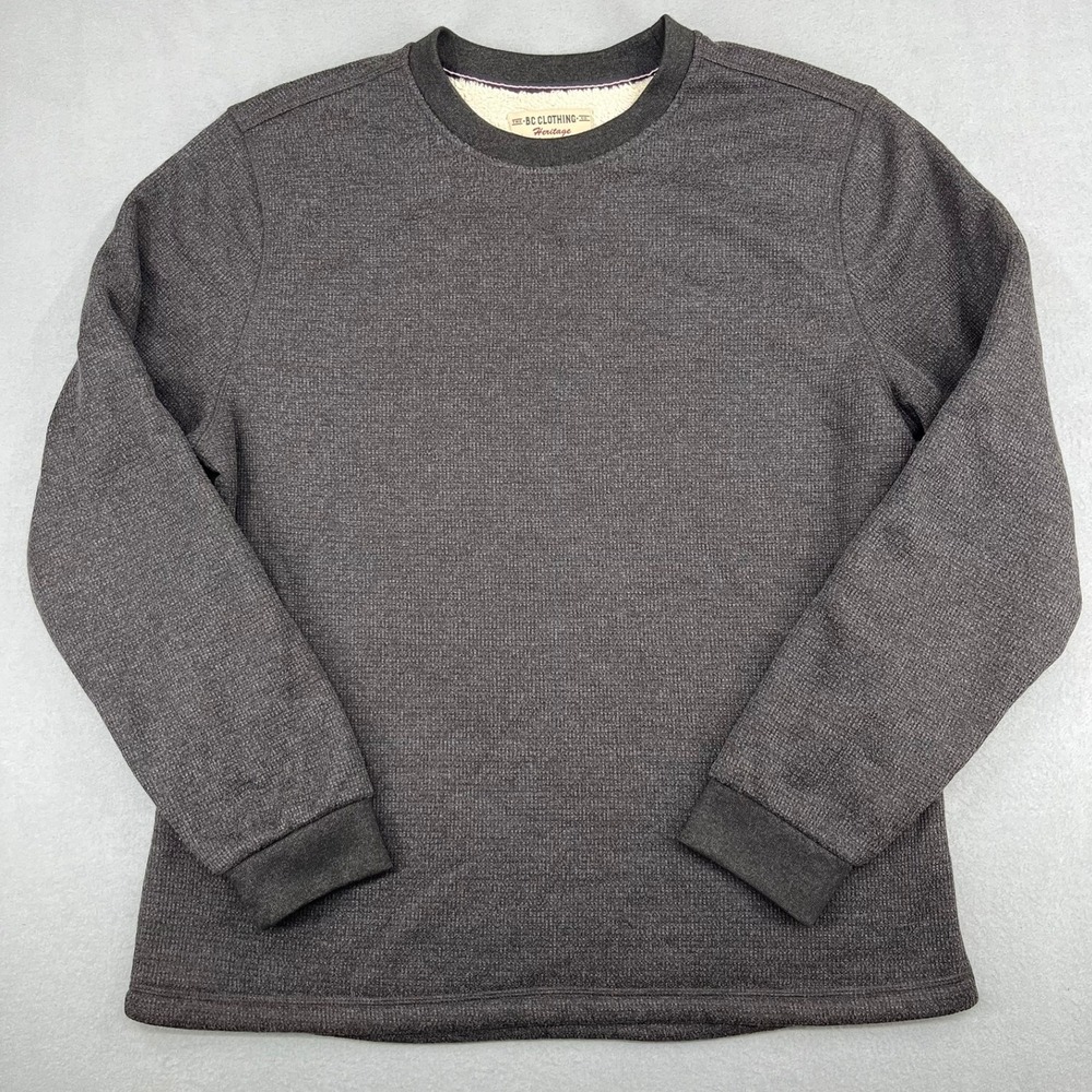 BC Clothing Heritage Mens Sherpa Lined Crewneck Sweater Charcoal Gray XL